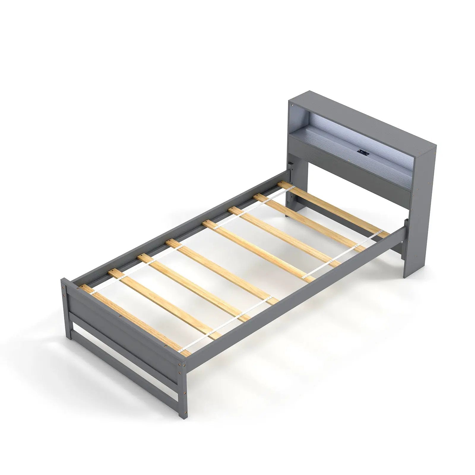 Twin Size Bed Frame with Storage Headboard and Charging Station by DirectDeals