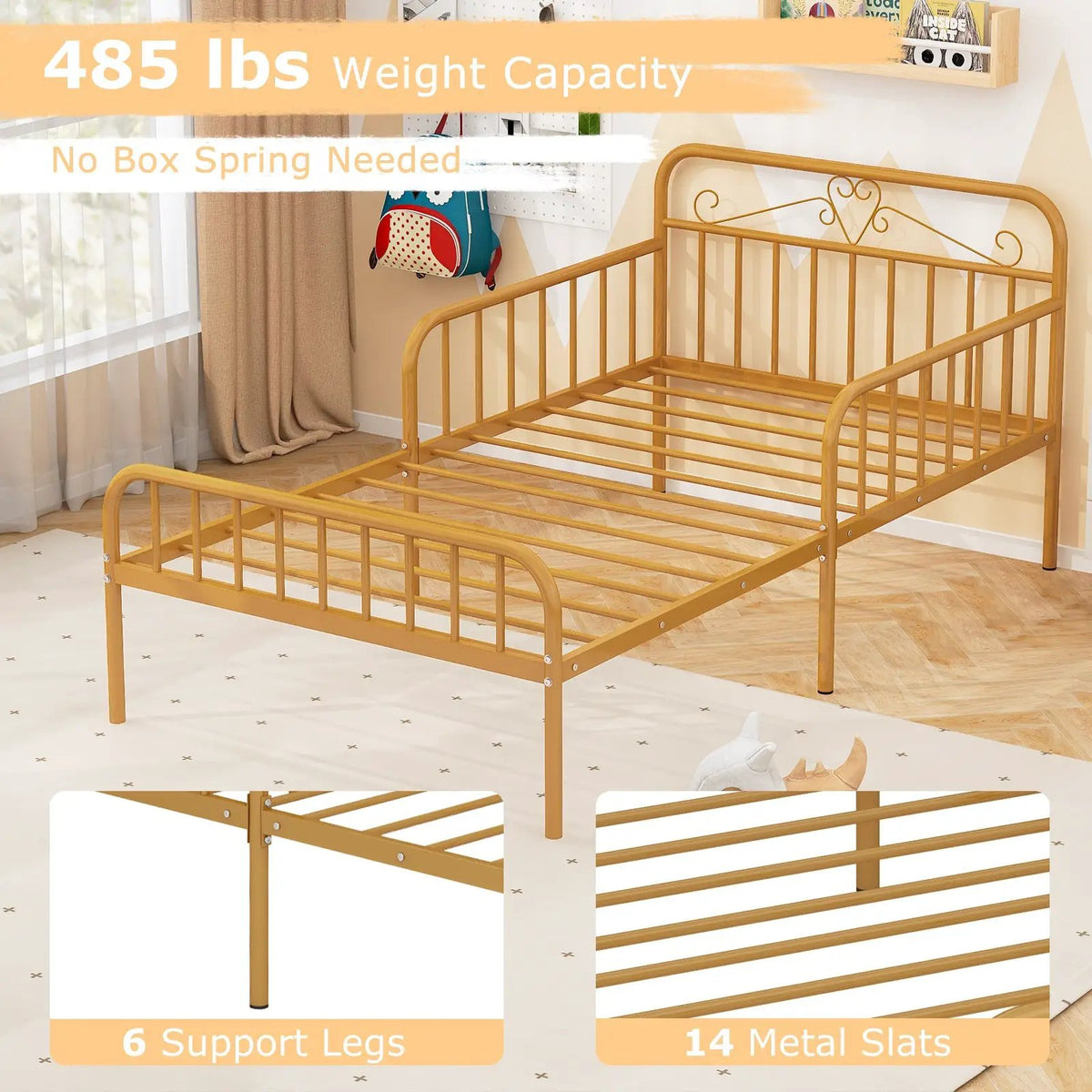 Twin Size Bed Frame with Headboard and Safety Side Guardrails, photo 8 of 10