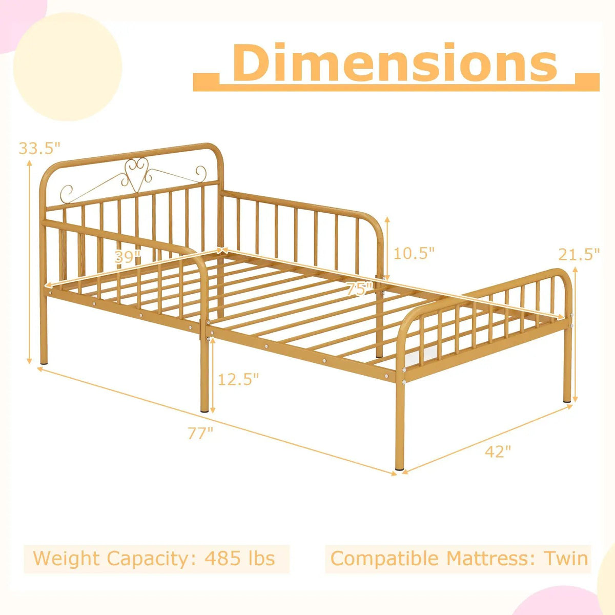 Twin Size Bed Frame with Headboard and Safety Side Guardrails, photo 5 of 10