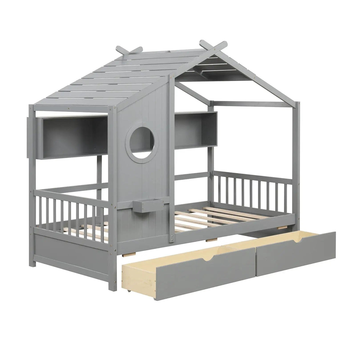 Twin Size House Bed with 2 Storage Drawers and Fence Guardrails, photo 3 of 9