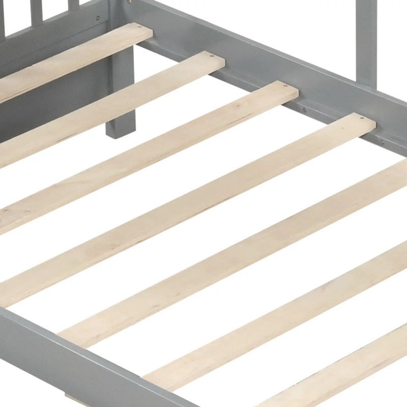 Twin Size House Bed with 2 Storage Drawers and Fence Guardrails by DirectDeals