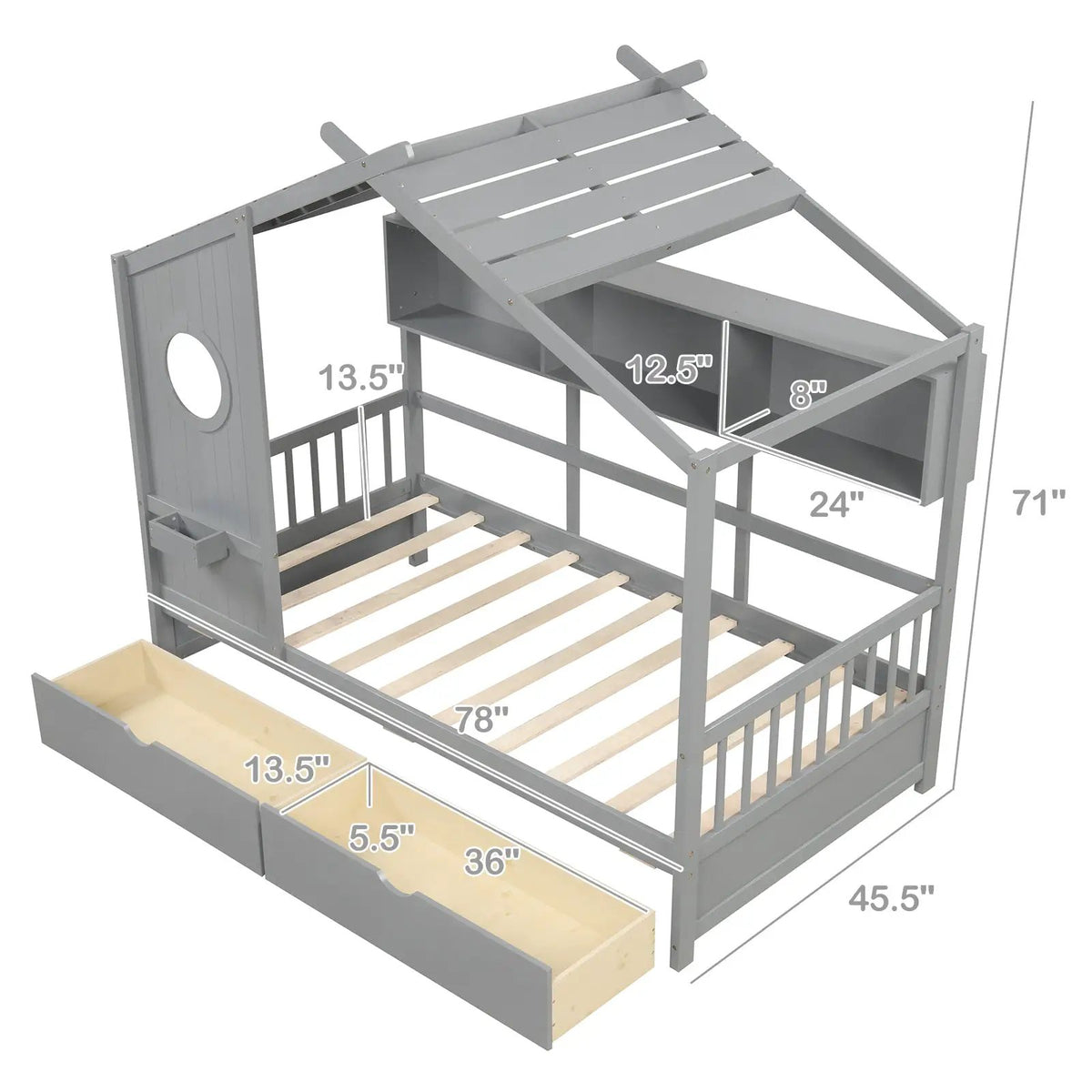 Twin Size House Bed with 2 Storage Drawers and Fence Guardrails, photo 4 of 9
