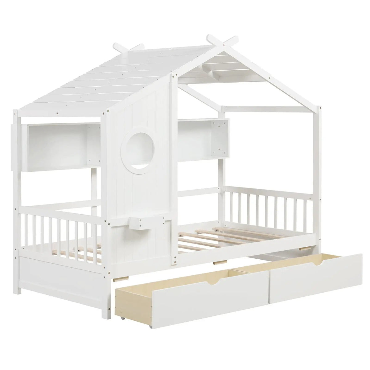 Twin Size House Bed with 2 Storage Drawers and Fence Guardrails, photo 9 of 9
