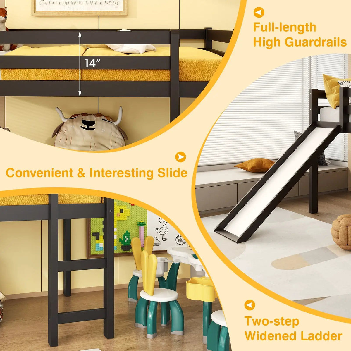 Twin Size Low Sturdy Loft Bed with Slide Wood, photo 8 of 9