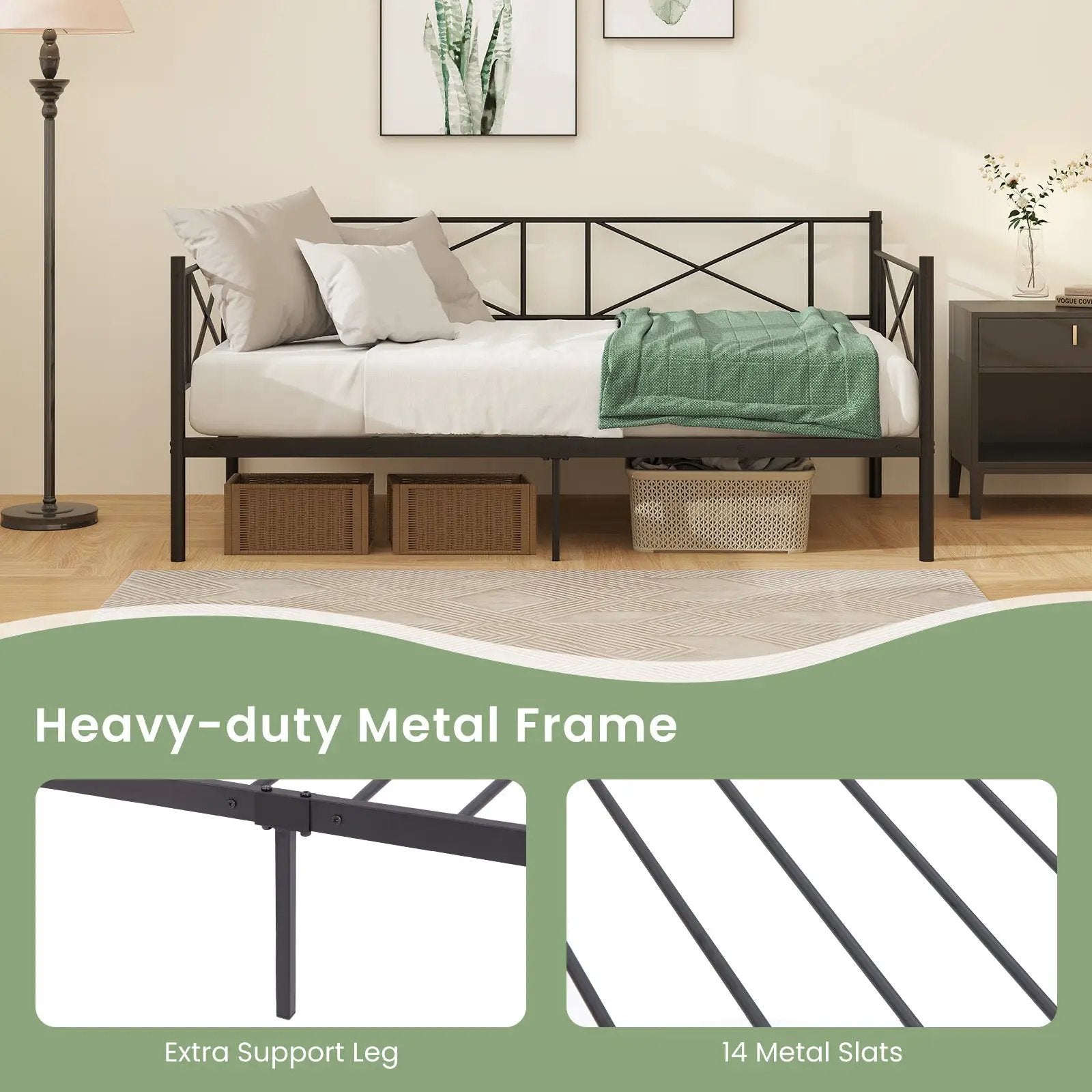Twin Size Platform Bed with Heavy-duty Metal Slat Support by DirectDeals