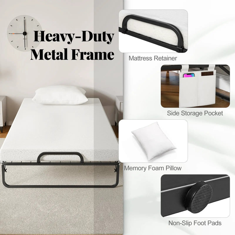 Cot Size Folding Bed with Memory Foam Mattress and Pillow by DirectDeals