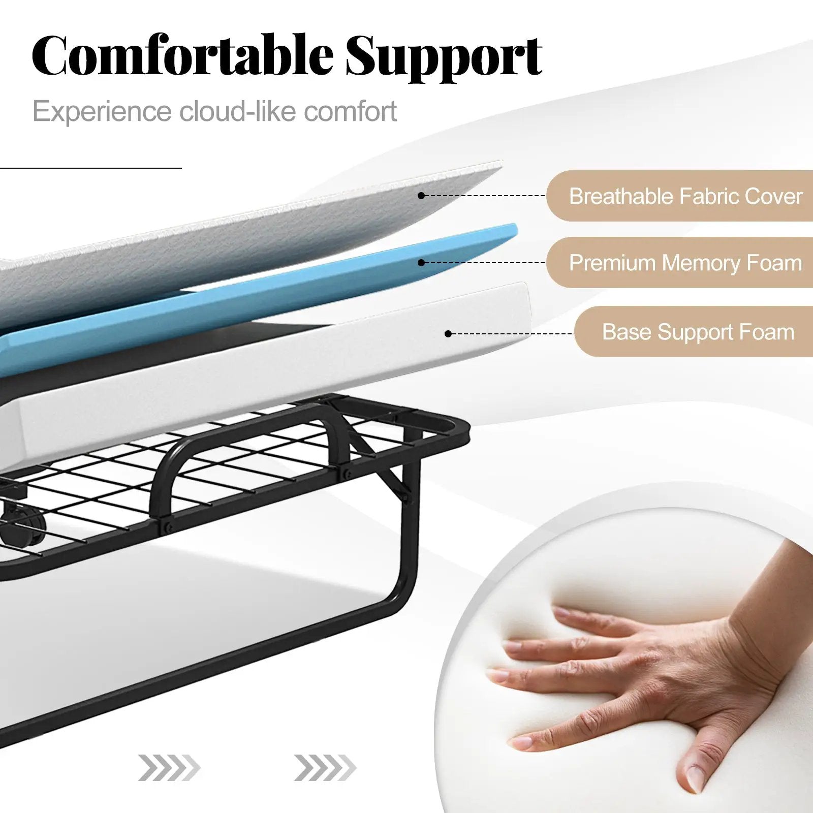 Cot Size Folding Bed with Memory Foam Mattress and Pillow by DirectDeals
