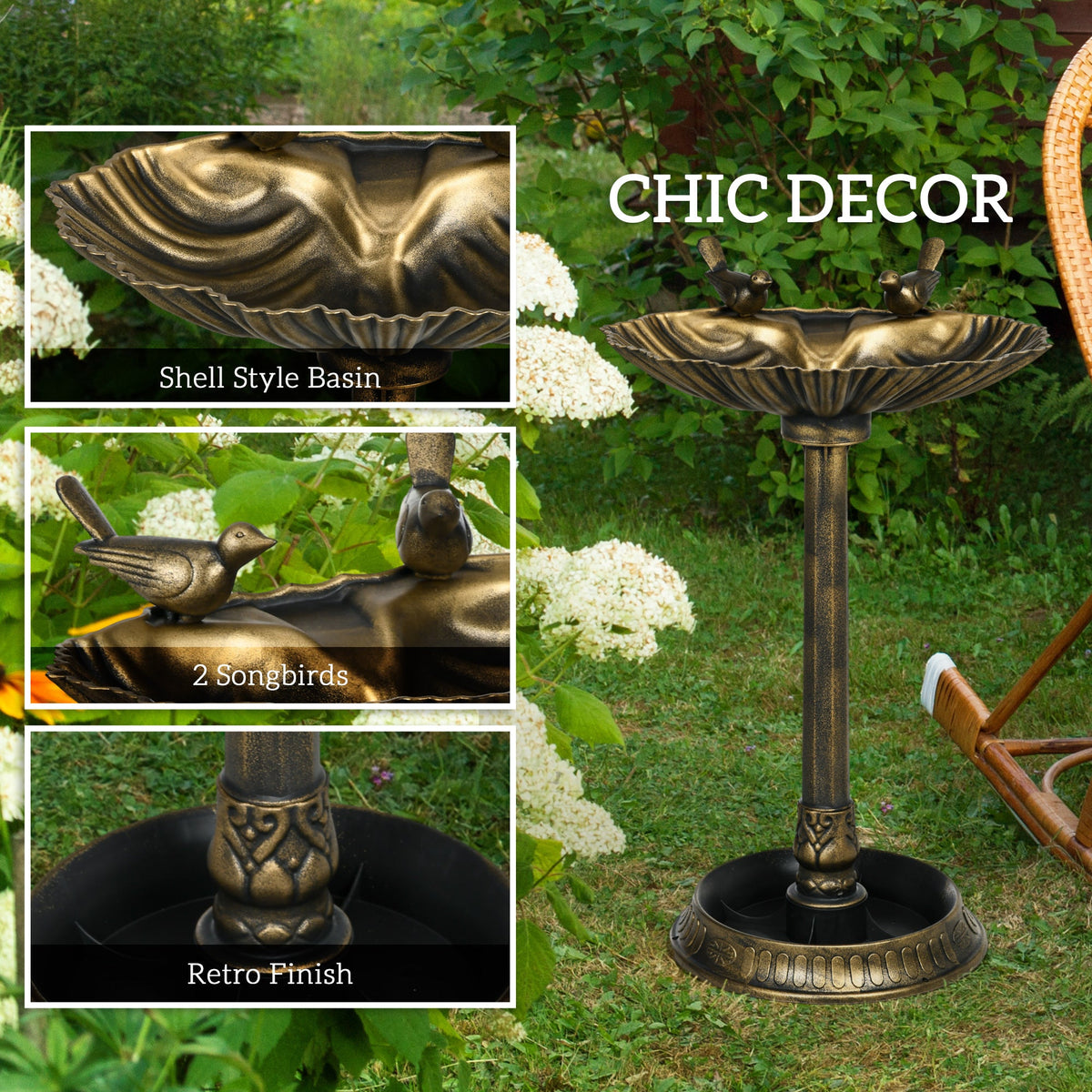 Resin Bird Bath Tall Shell Basin Planter 32 Inch, photo 3 of 9