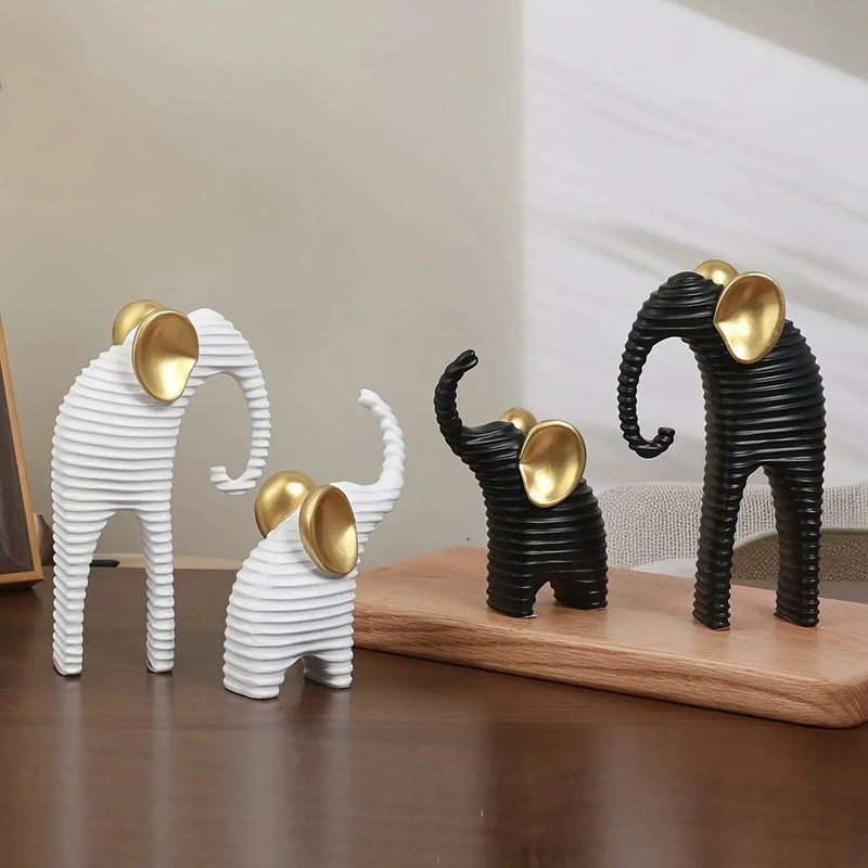 Two High-End Black And Golden/White And Golden Parent- Elephant Figurines for Home Decor, Suitable for Living Rooms, Entryways, Wine Cabinets, And TV Stands. by House Of Avana