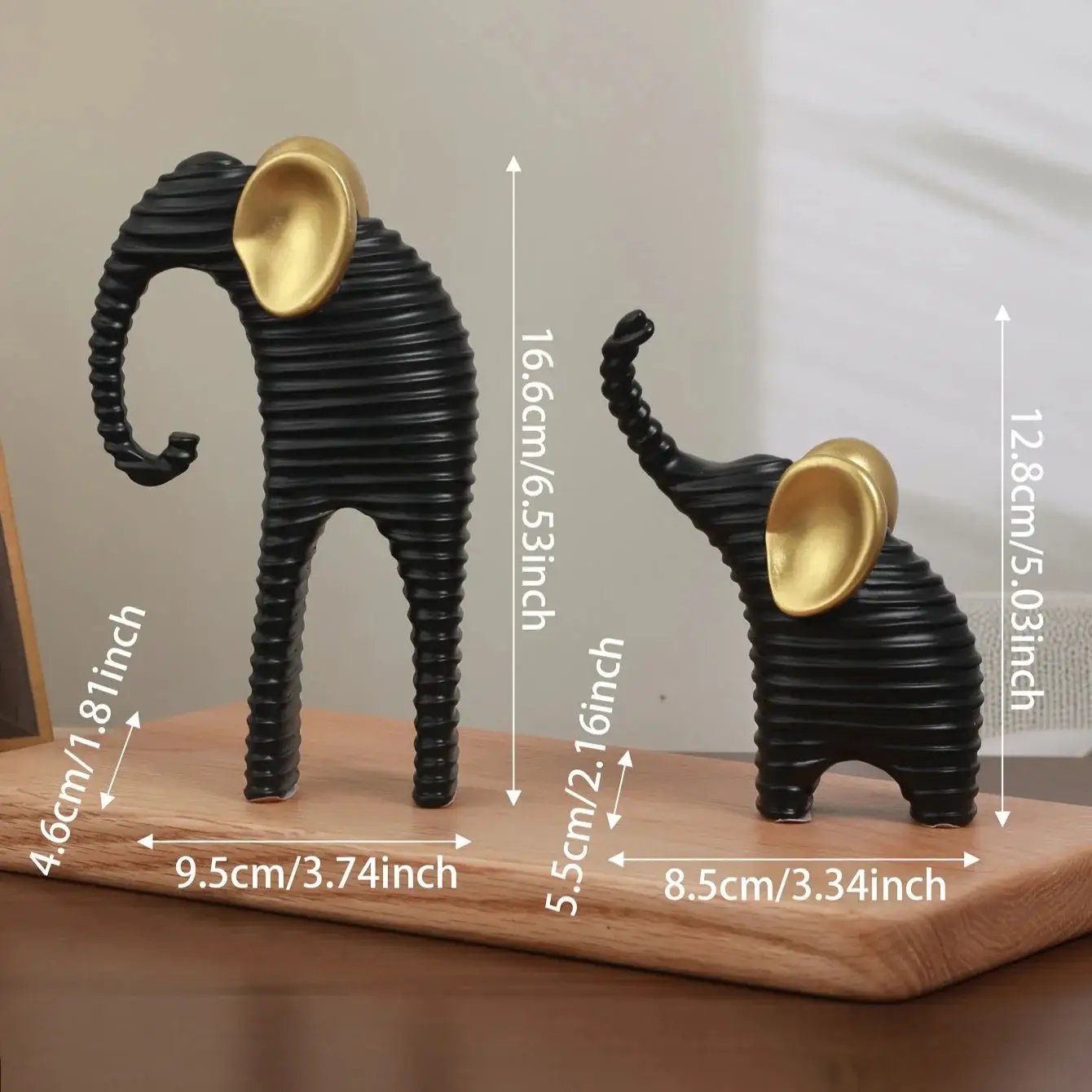 Two High-End Black And Golden/White And Golden Parent- Elephant Figurines for Home Decor, Suitable for Living Rooms, Entryways, Wine Cabinets, And TV Stands. by House Of Avana