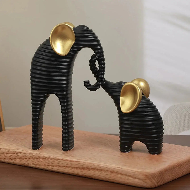 Two High-End Black And Golden/White And Golden Parent- Elephant Figurines for Home Decor, Suitable for Living Rooms, Entryways, Wine Cabinets, And TV Stands. by House Of Avana