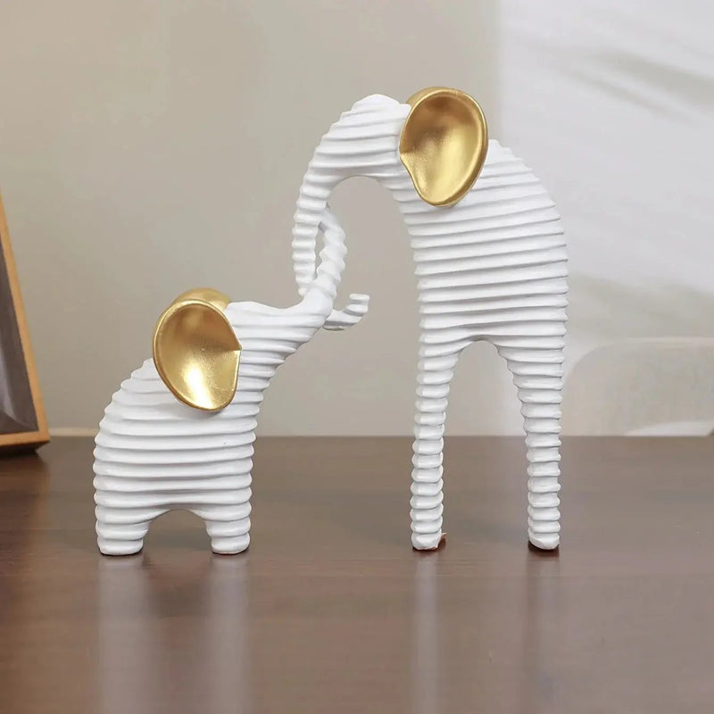 Two High-End Black And Golden/White And Golden Parent- Elephant Figurines for Home Decor, Suitable for Living Rooms, Entryways, Wine Cabinets, And TV Stands. by House Of Avana