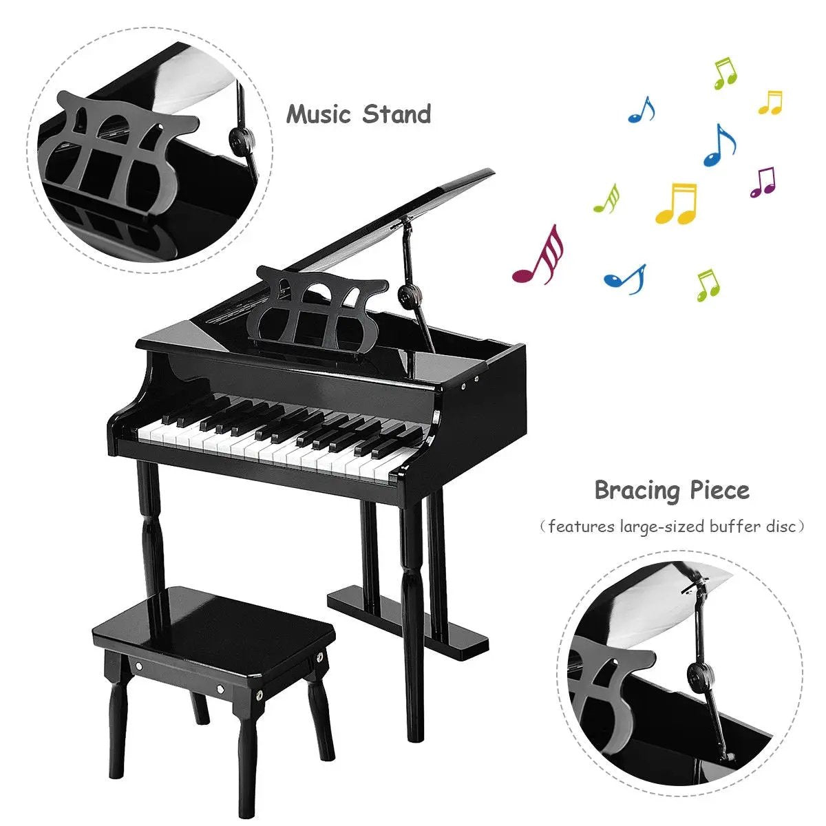30-Key Kids Piano Keyboard Toy with Bench Piano Lid and Music Rack by DirectDeals