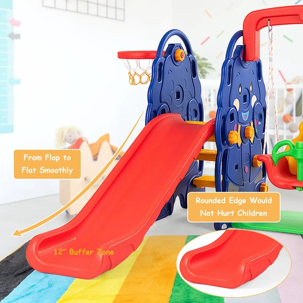 3-in-1 Junior Children Freestanding Design Climber Slide Swing Seat Basketball Hoop by DirectDeals