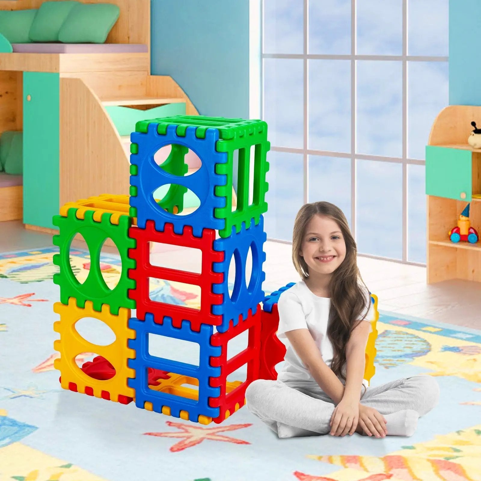 32 Pieces Big Waffle Block Set Kids Educational Stacking Building Toy by DirectDeals