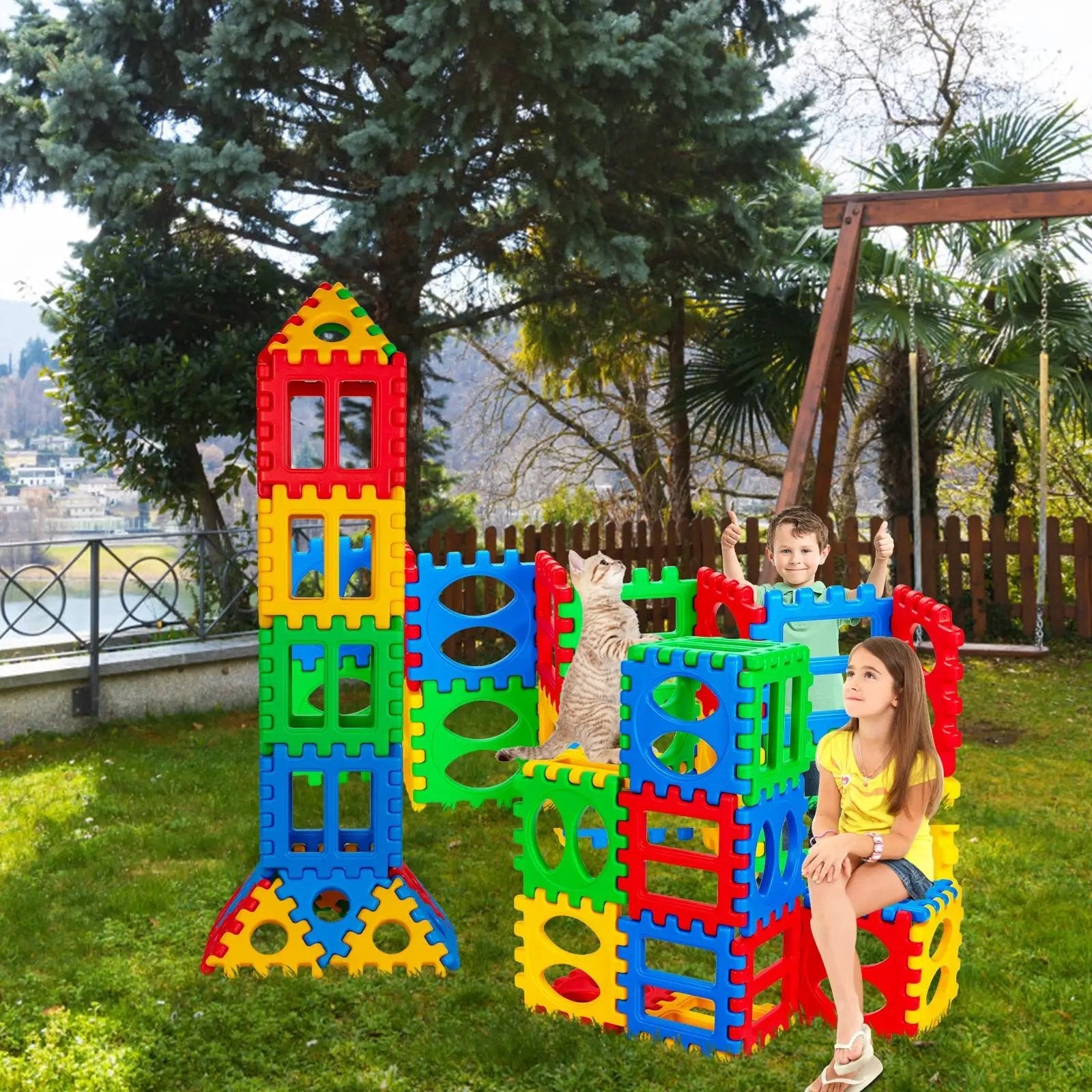 32 Pieces Big Waffle Block Set Kids Educational Stacking Building Toy by DirectDeals