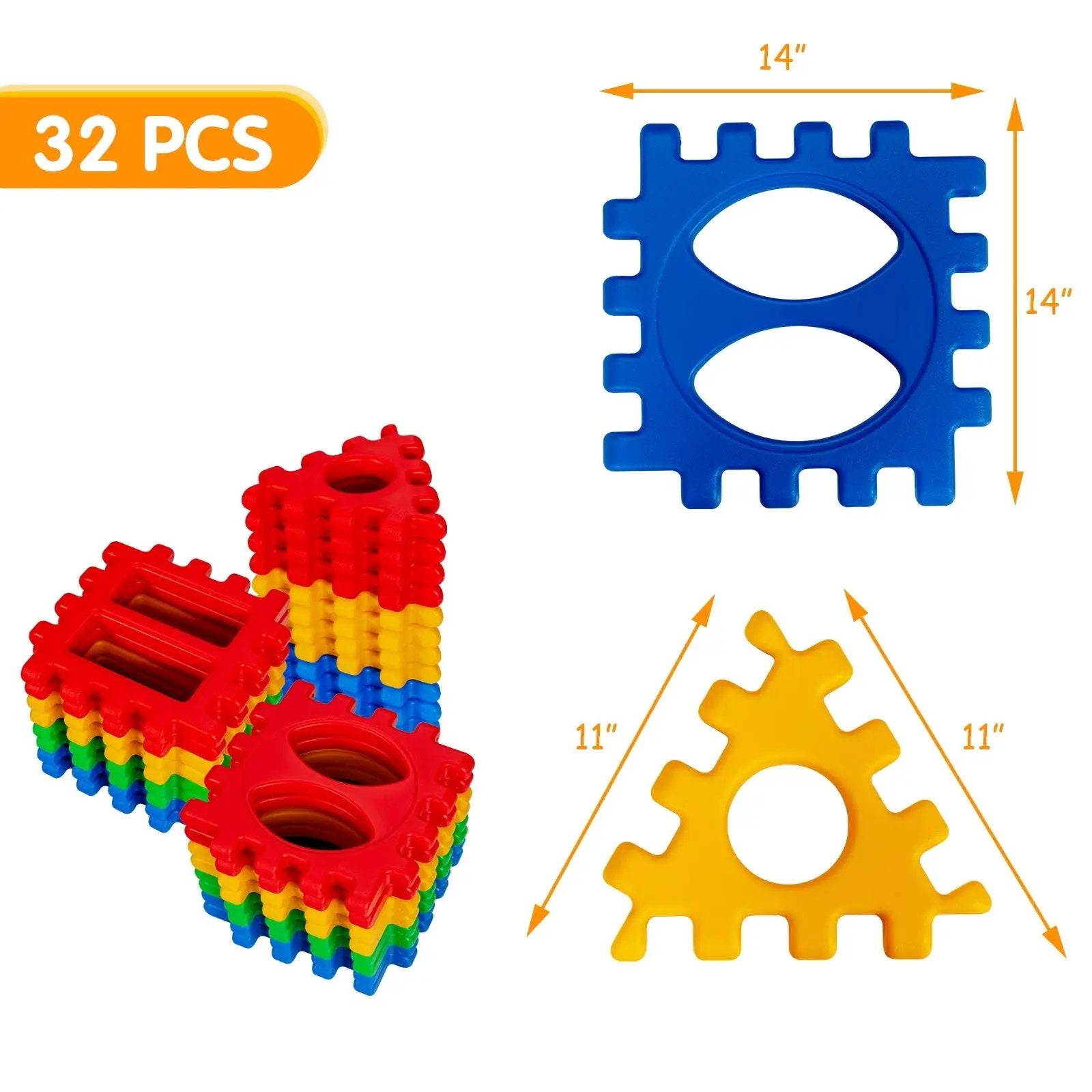 32 Pieces Big Waffle Block Set Kids Educational Stacking Building Toy by DirectDeals