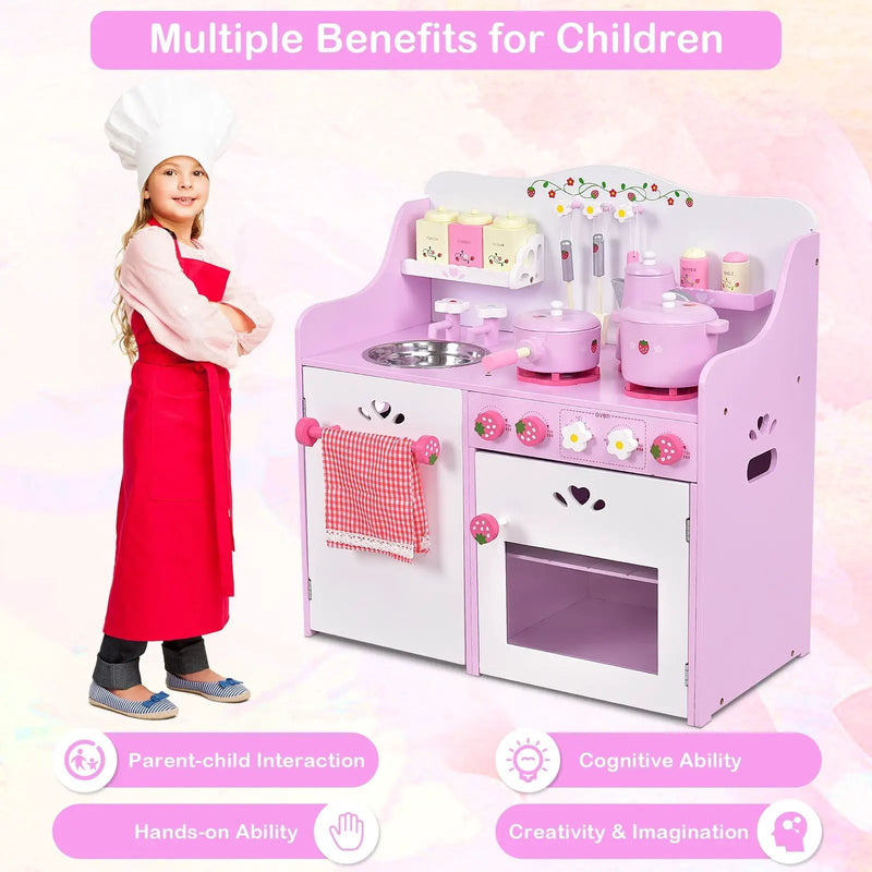 Kids Wooden Kitchen Toy Strawberry Pretend Cooking Playset by DirectDeals