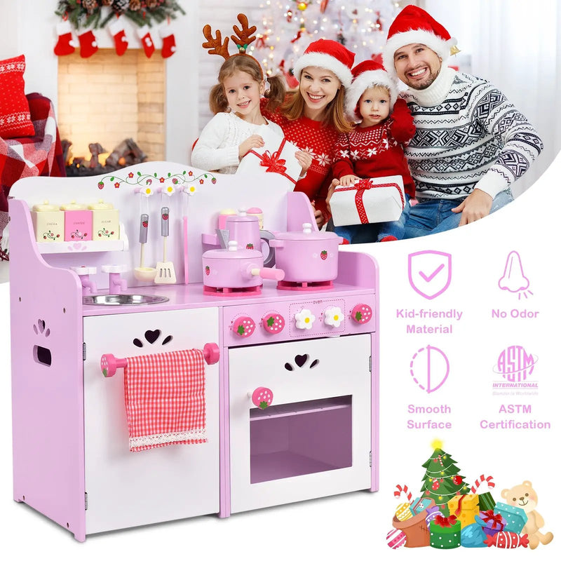 Kids Wooden Kitchen Toy Strawberry Pretend Cooking Playset by DirectDeals