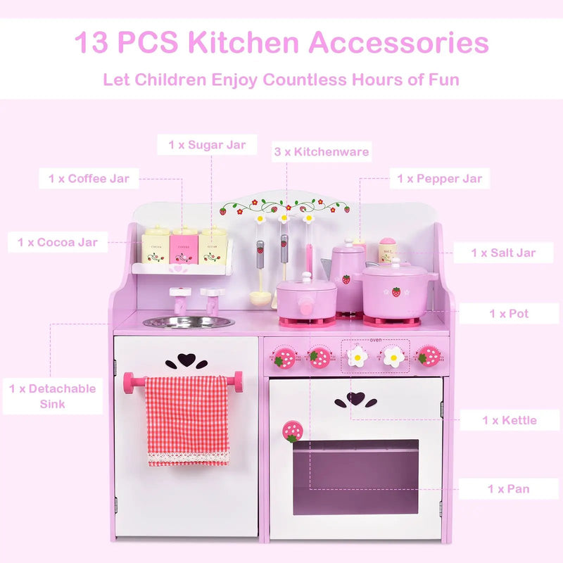 Kids Wooden Kitchen Toy Strawberry Pretend Cooking Playset by DirectDeals