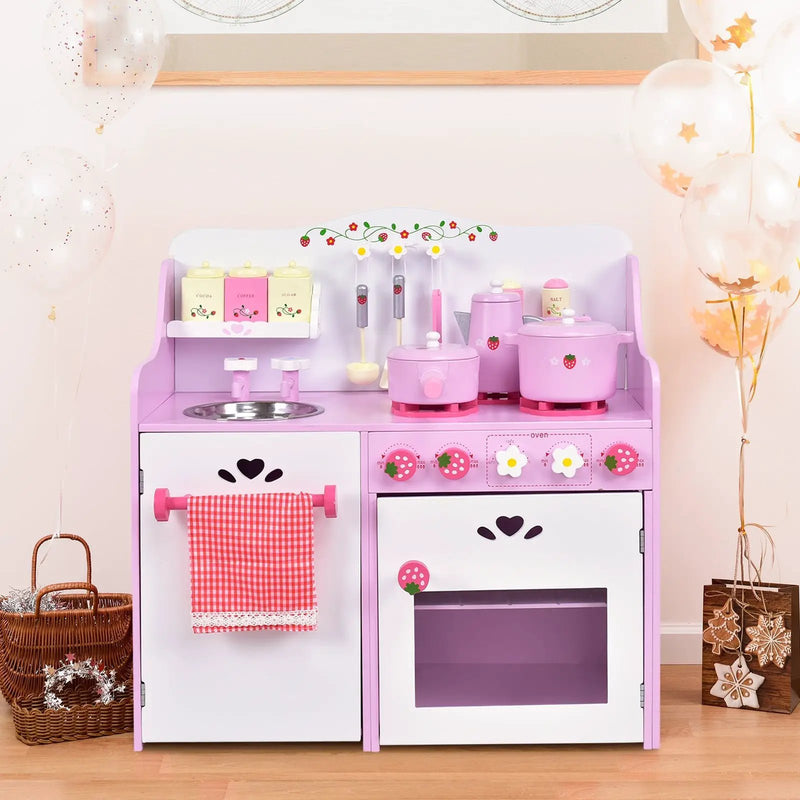 Kids Wooden Kitchen Toy Strawberry Pretend Cooking Playset by DirectDeals