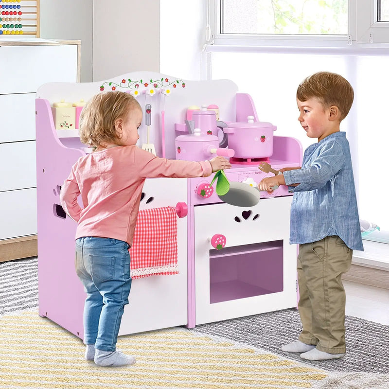 Kids Wooden Kitchen Toy Strawberry Pretend Cooking Playset by DirectDeals