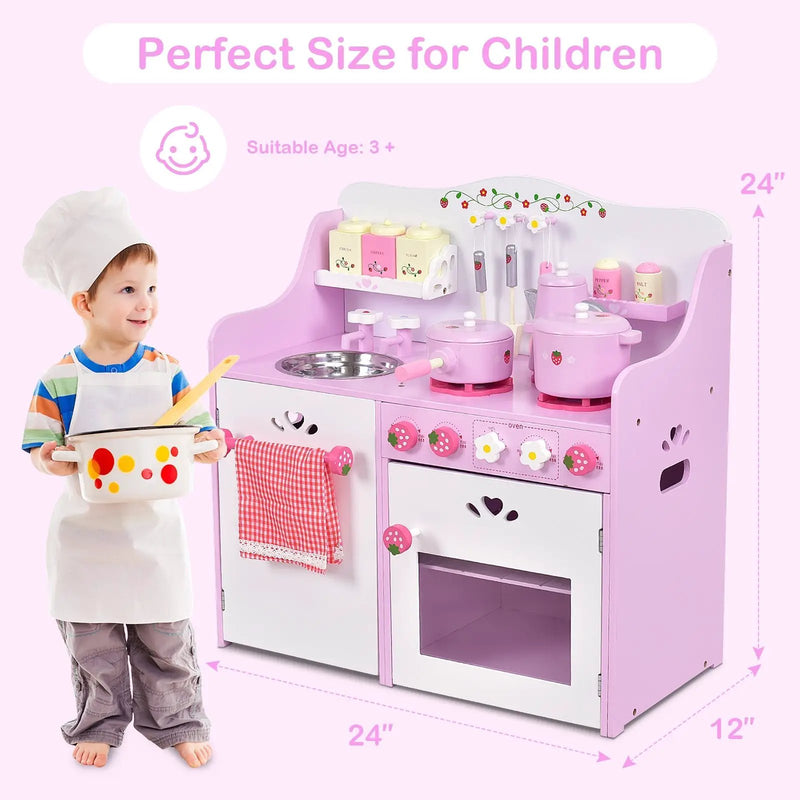 Kids Wooden Kitchen Toy Strawberry Pretend Cooking Playset by DirectDeals