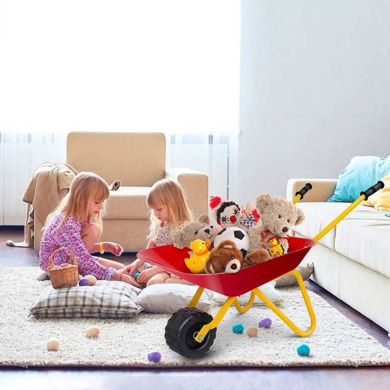 Outdoor Garden Backyard Play Toy Kids Metal Wheelbarrow-Red by DirectDeals