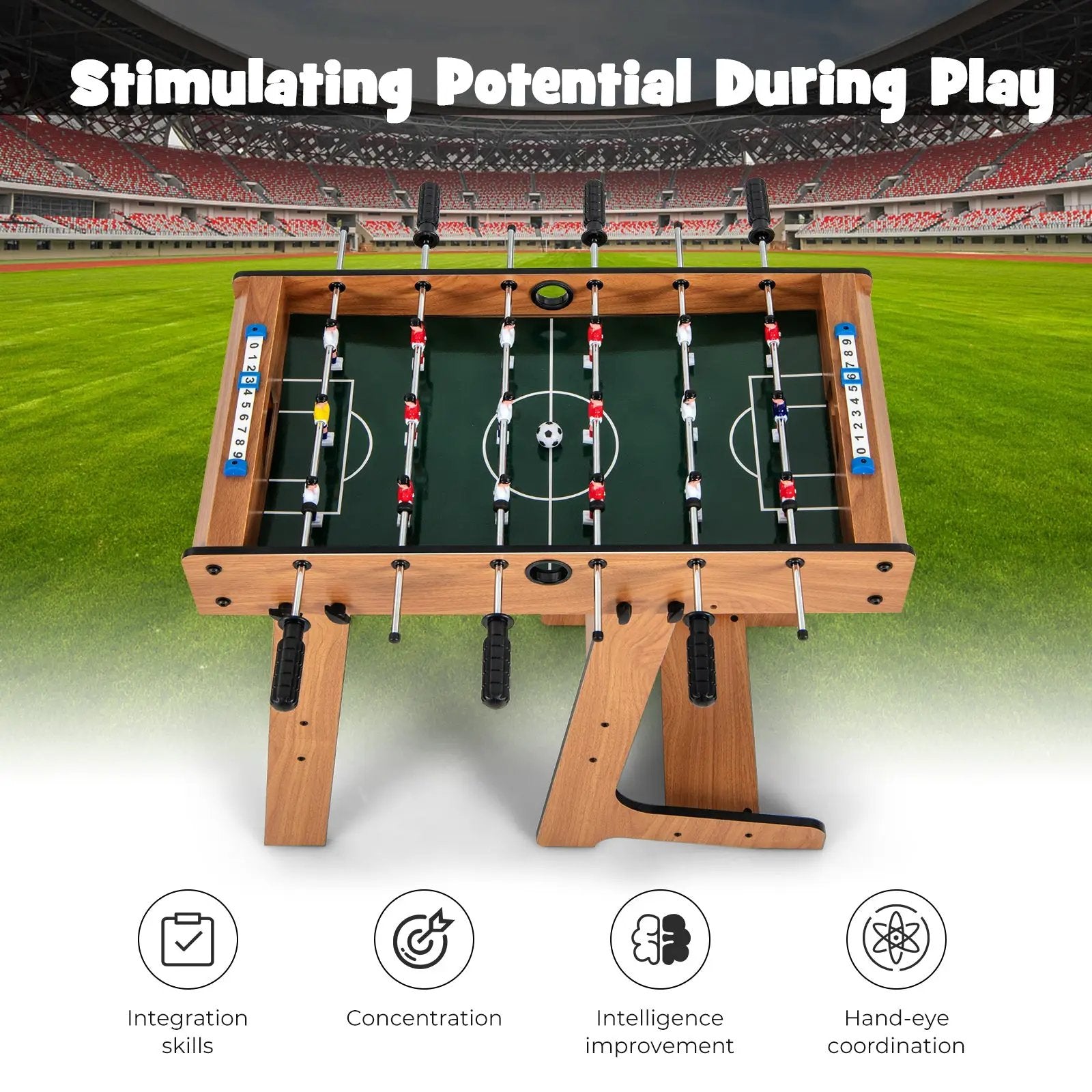 Space Saving Table Football with Durable Handle and 2 Footballs by DirectDeals