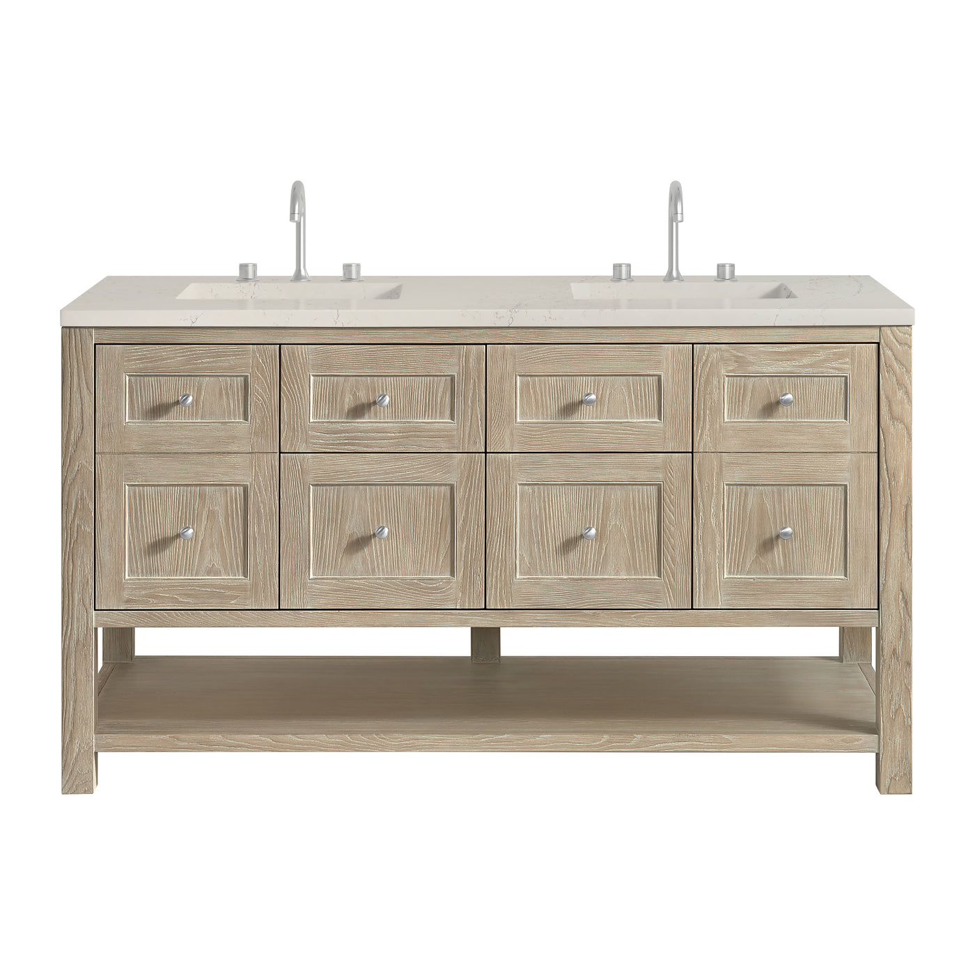 James Martin Breckenridge 60" Double Bathroom Vanity, Whitewashed Oak with Tajnar countertop