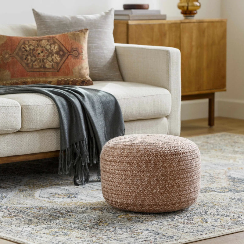 Tonanitla Natural Fiber Blush Knitted Outdoor Pouf by Boutique Rugs