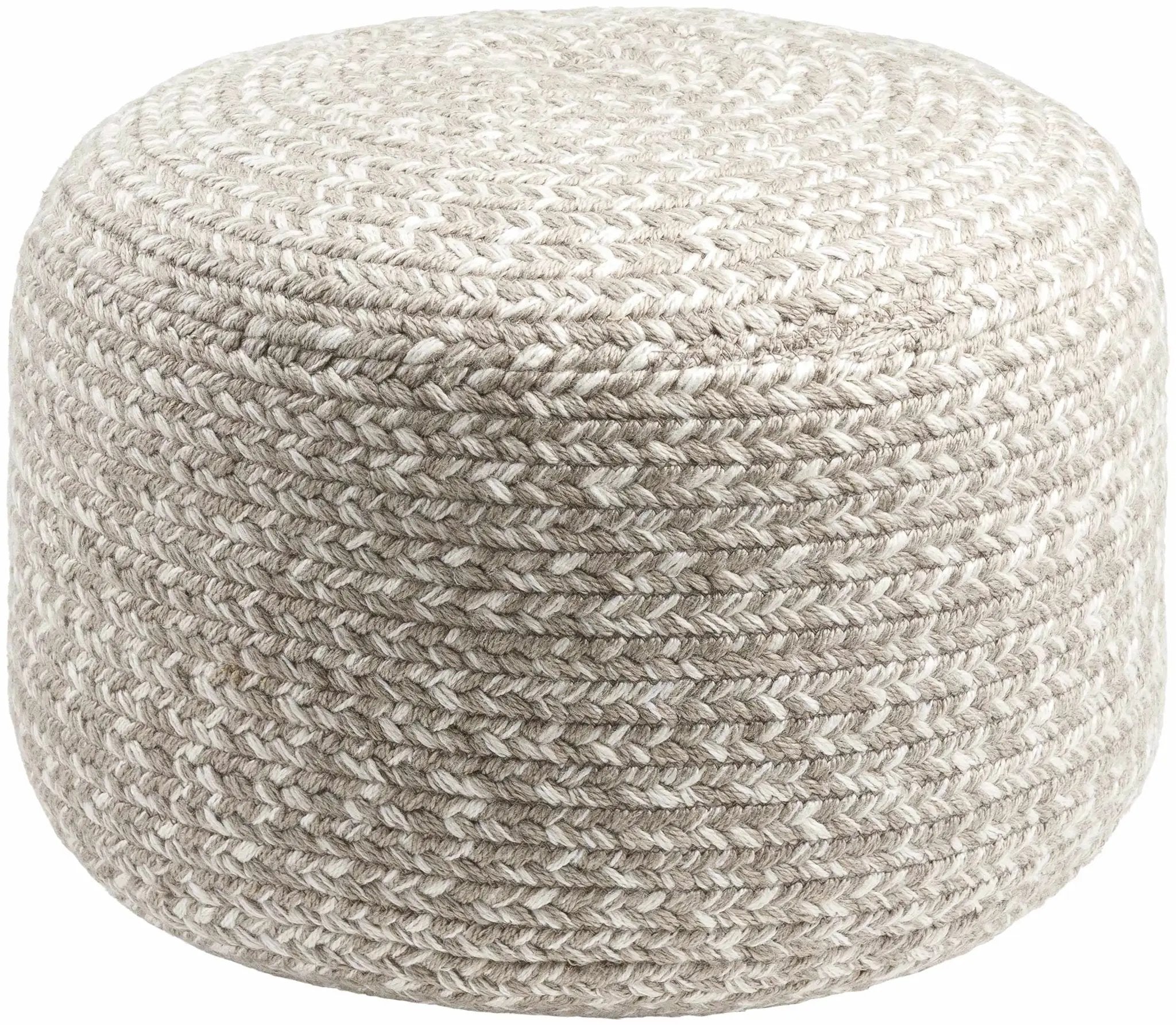 Tonanitla Natural Fiber Light Gray Knitted Outdoor Pouf by Boutique Rugs