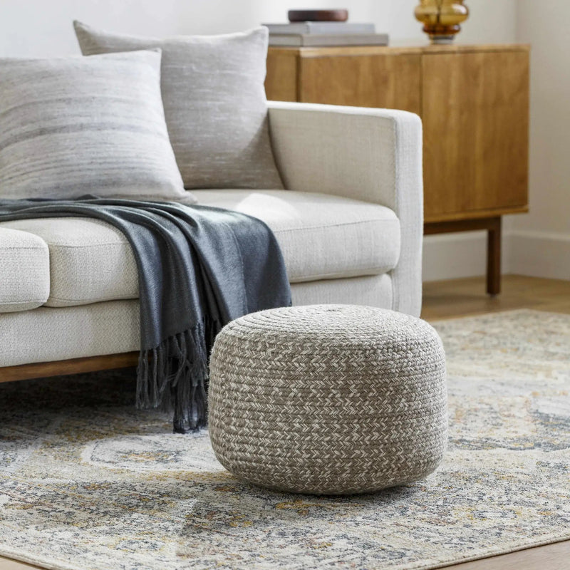 Tonanitla Natural Fiber Light Gray Knitted Outdoor Pouf by Boutique Rugs