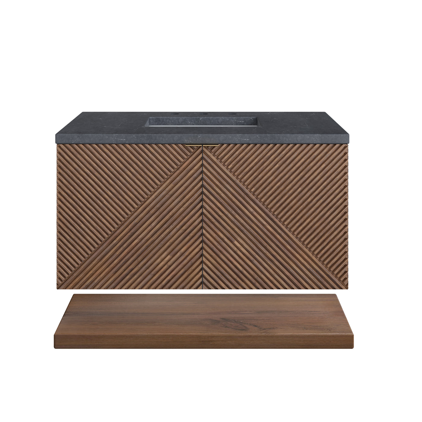 James Martin Marcello 36" Floating Single Bathroom Vanity, Chestnut with Charcoal Soapstone countertop
