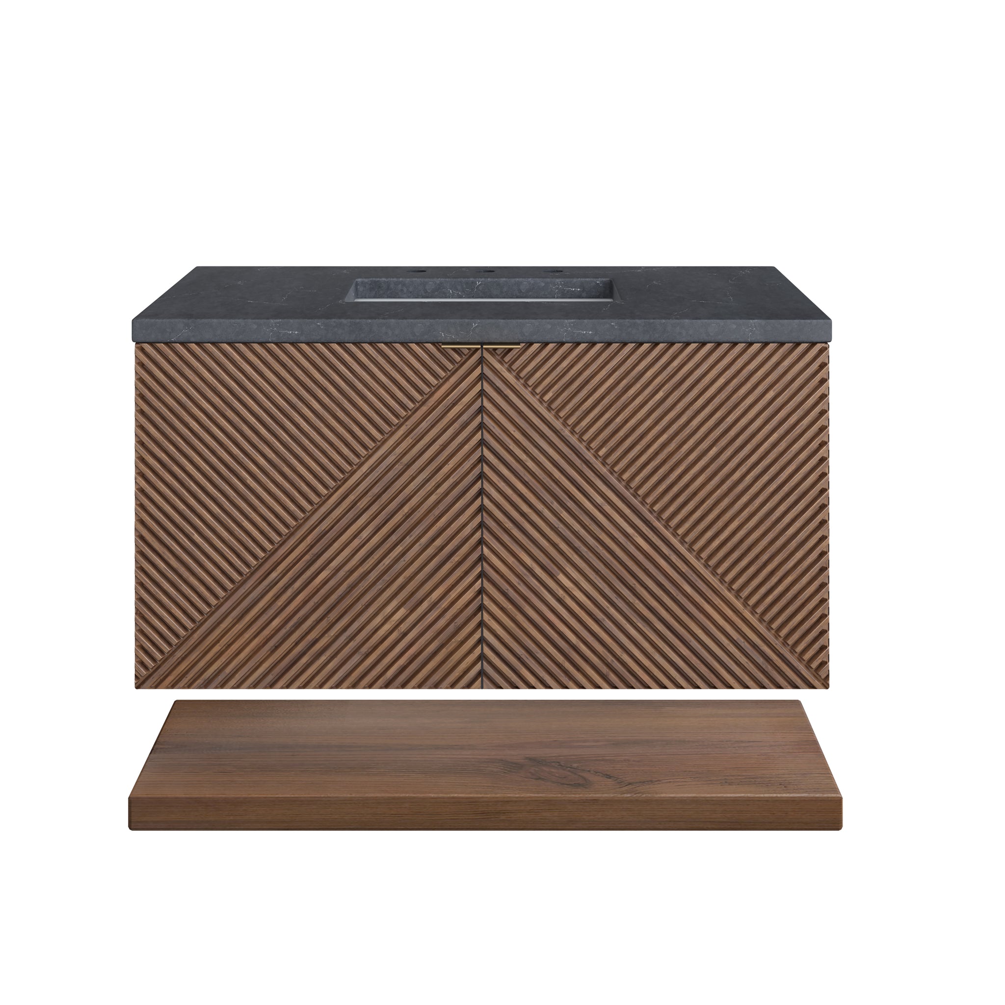 James Martin Marcello 36" Floating Single Bathroom Vanity, Chestnut with Charcoal Soapstone countertop