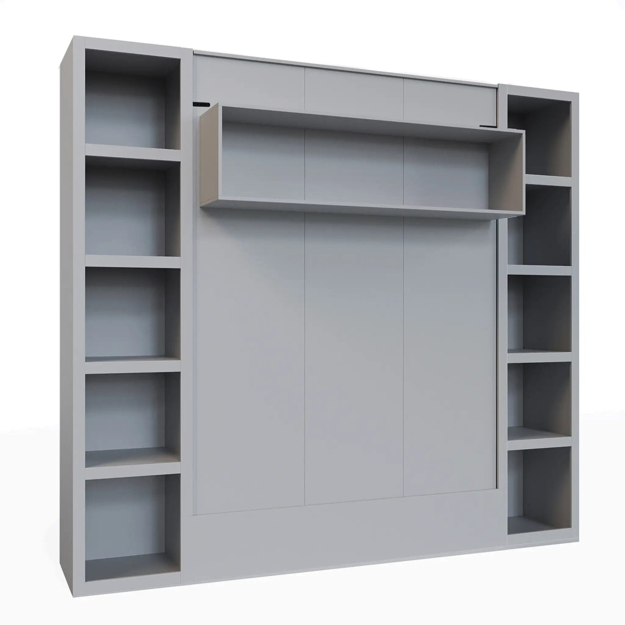 Easy-Lift Full Murphy Wall Bed in Grey with Two Bookshelves by Sharicks