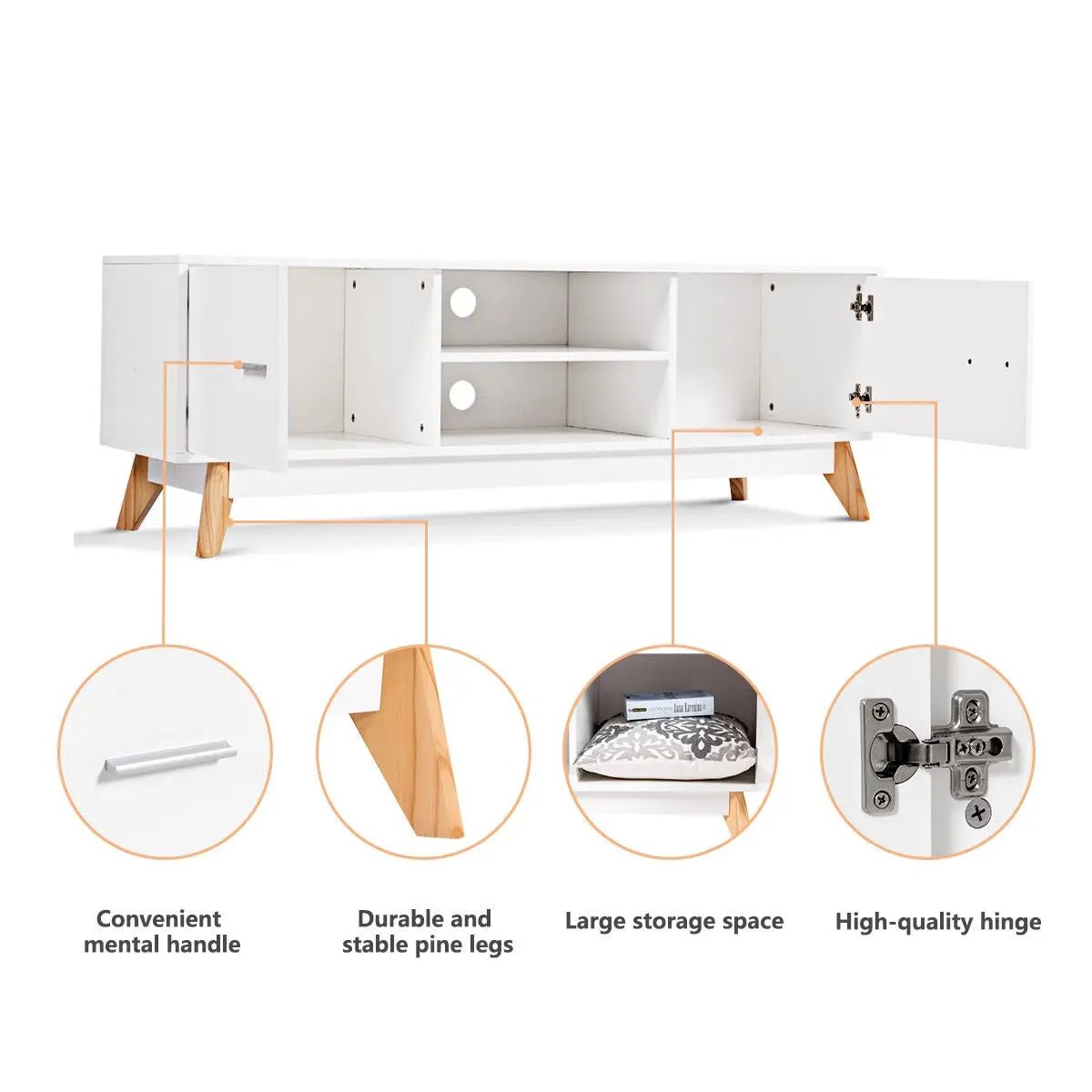Wooden TV Stand with 2 Storage Cabinets and 2 Open Shelves for 60 Inch TV by DirectDeals