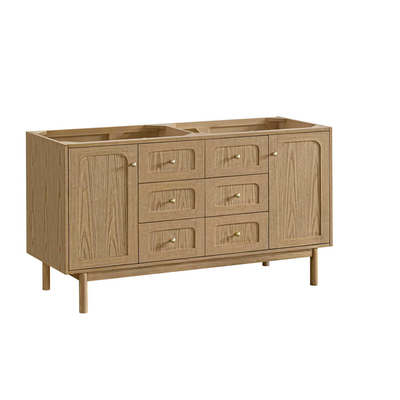 James Martin Laurent 60" Dual Mount Double Bathroom Vanity, Light Natural Oak, cabinet without a countertop