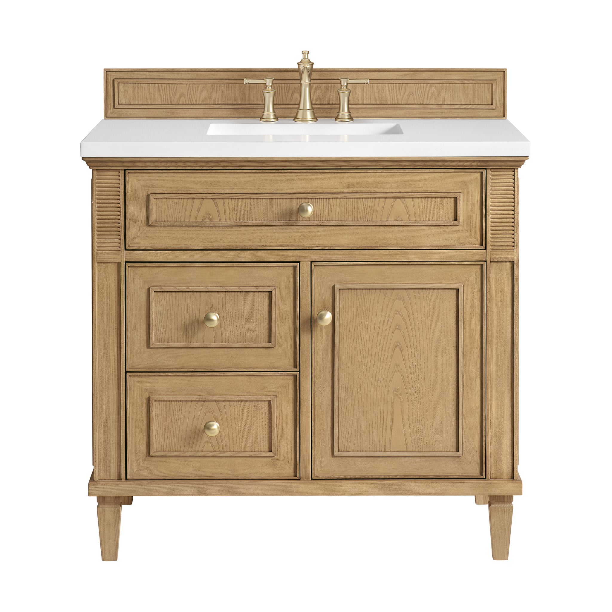 James Martin Lorelai 36" Single Bathroom Vanity, Light Natural Oak with White Zeus countertop