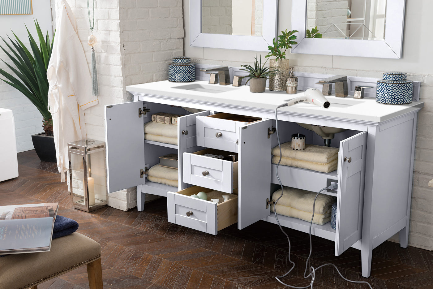 James Martin Palisades 72" Double Bathroom Vanity, Bright White, view 14