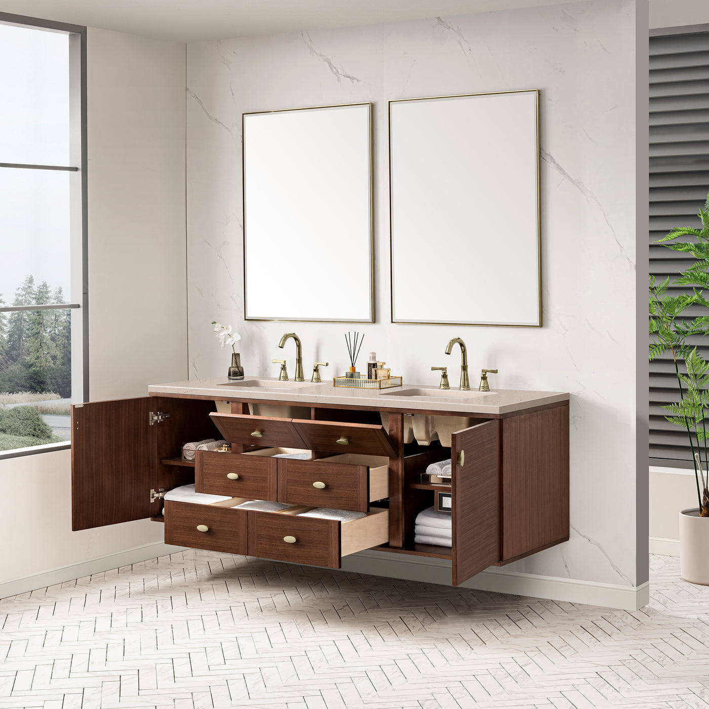 James Martin Amberly 72" Dual Mount Double Bathroom Vanity, Mid-Century Walnut, view 38