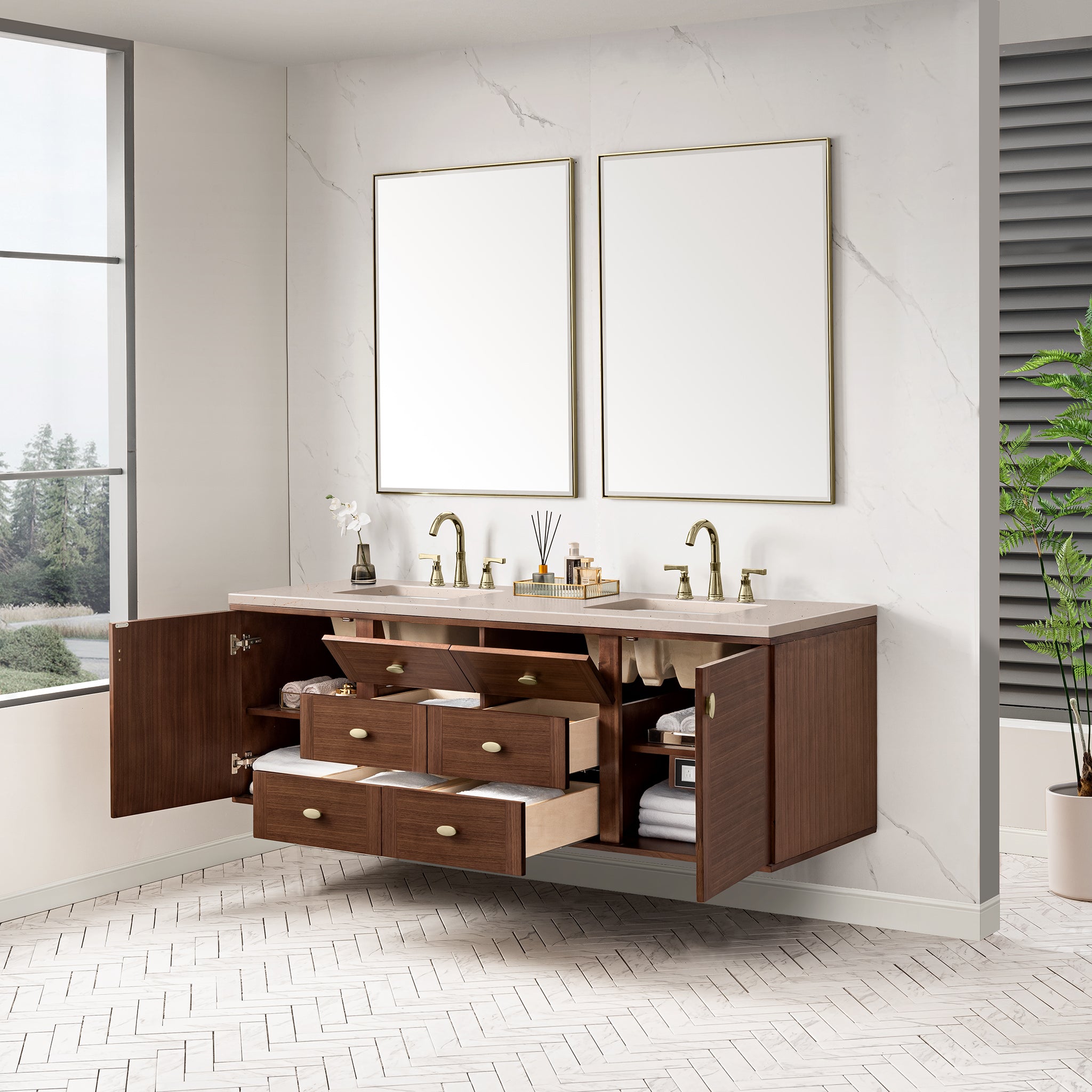 James Martin Amberly 72" Dual Mount Double Bathroom Vanity, Mid-Century Walnut, view 38