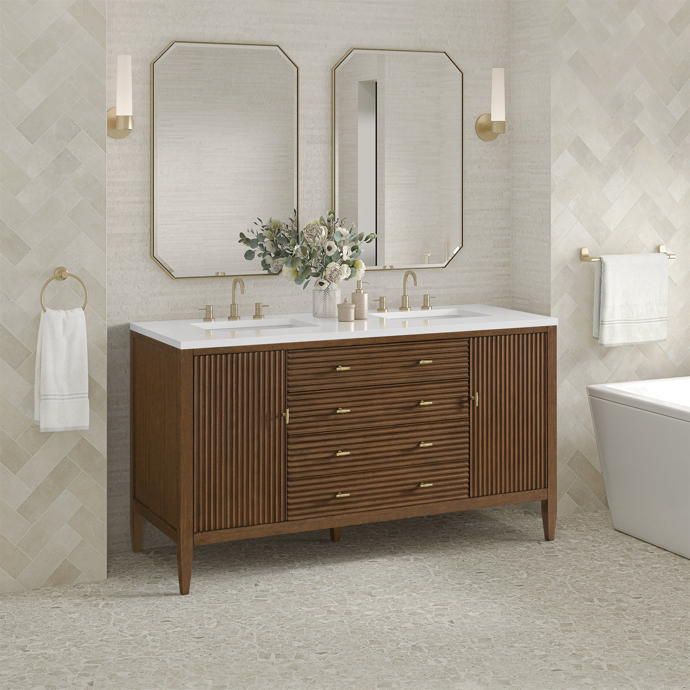 James Martin Myrrin 60" Double Bathroom Vanity, Mid-Century Walnut, view 22