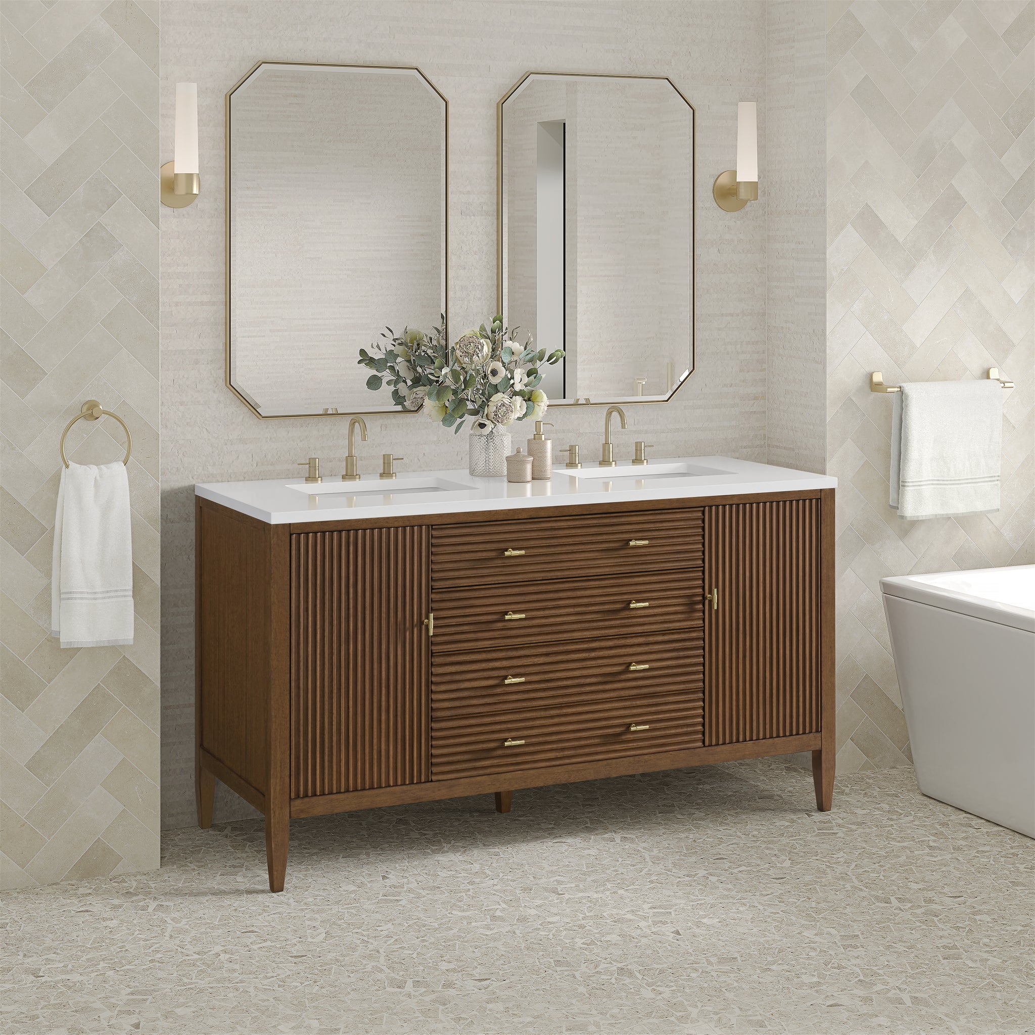 James Martin Myrrin 60" Double Bathroom Vanity, Mid-Century Walnut, view 22