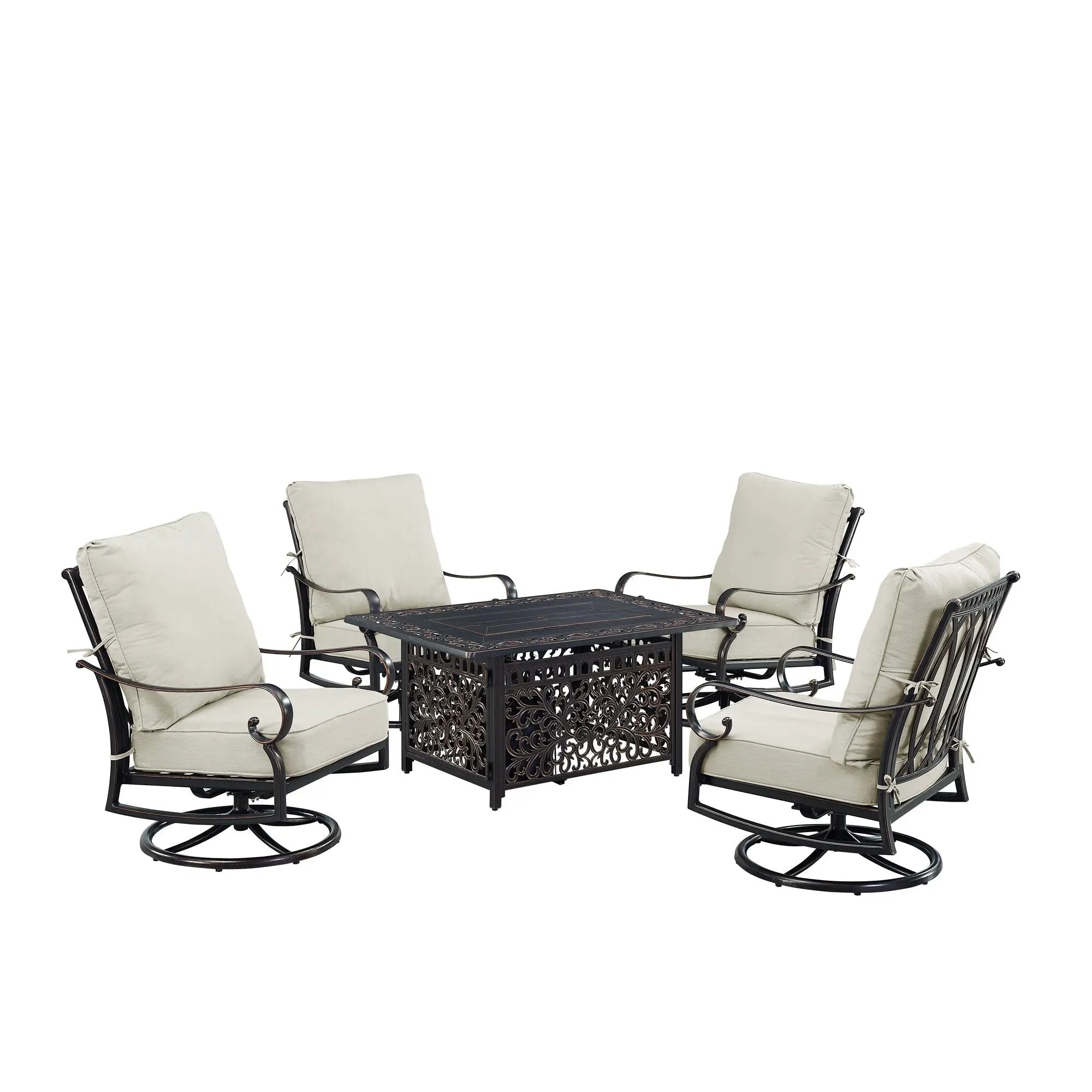 Black Aluminum Fire Table Set with Four Club Chairs by Sharicks