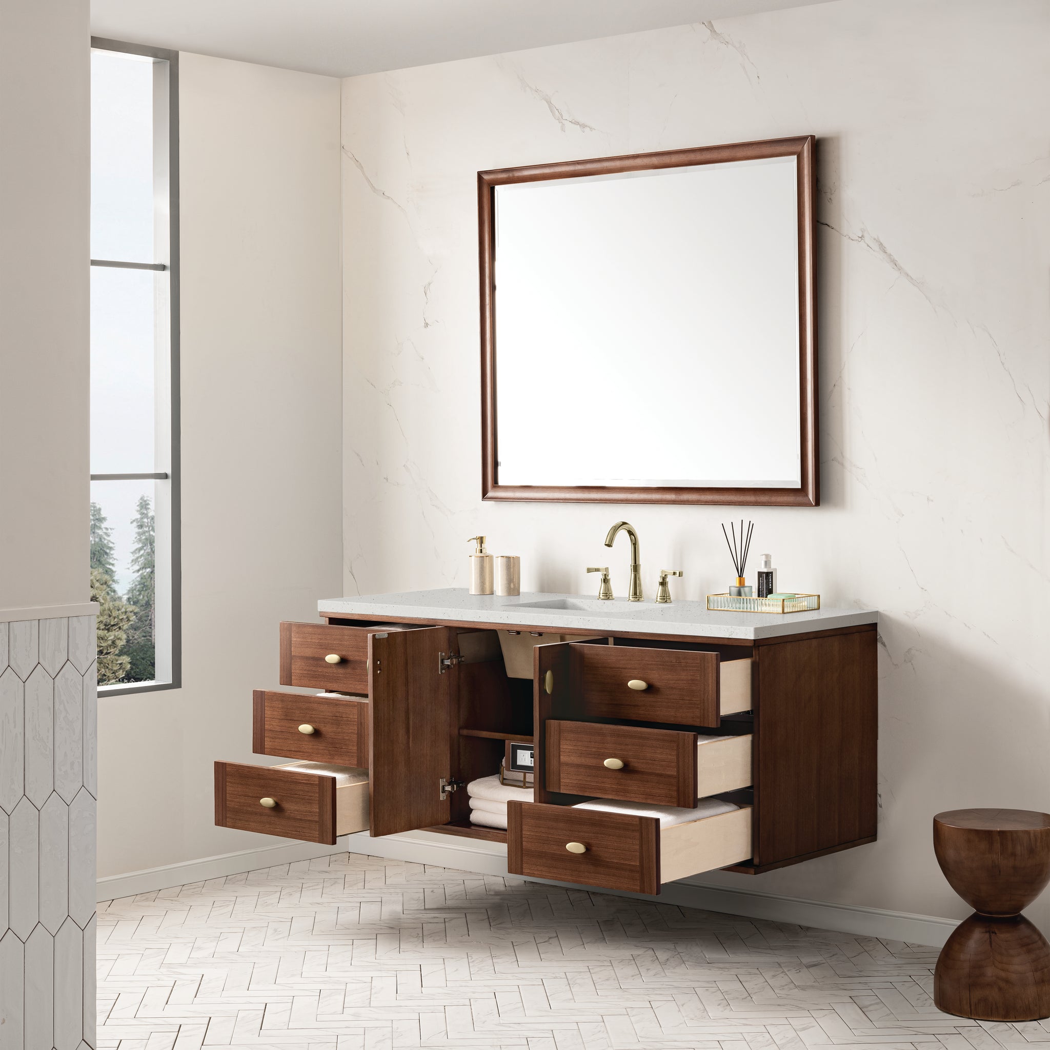 James Martin Amberly 60" Dual Mount Single Bathroom Vanity, Mid-Century Walnut, view 36