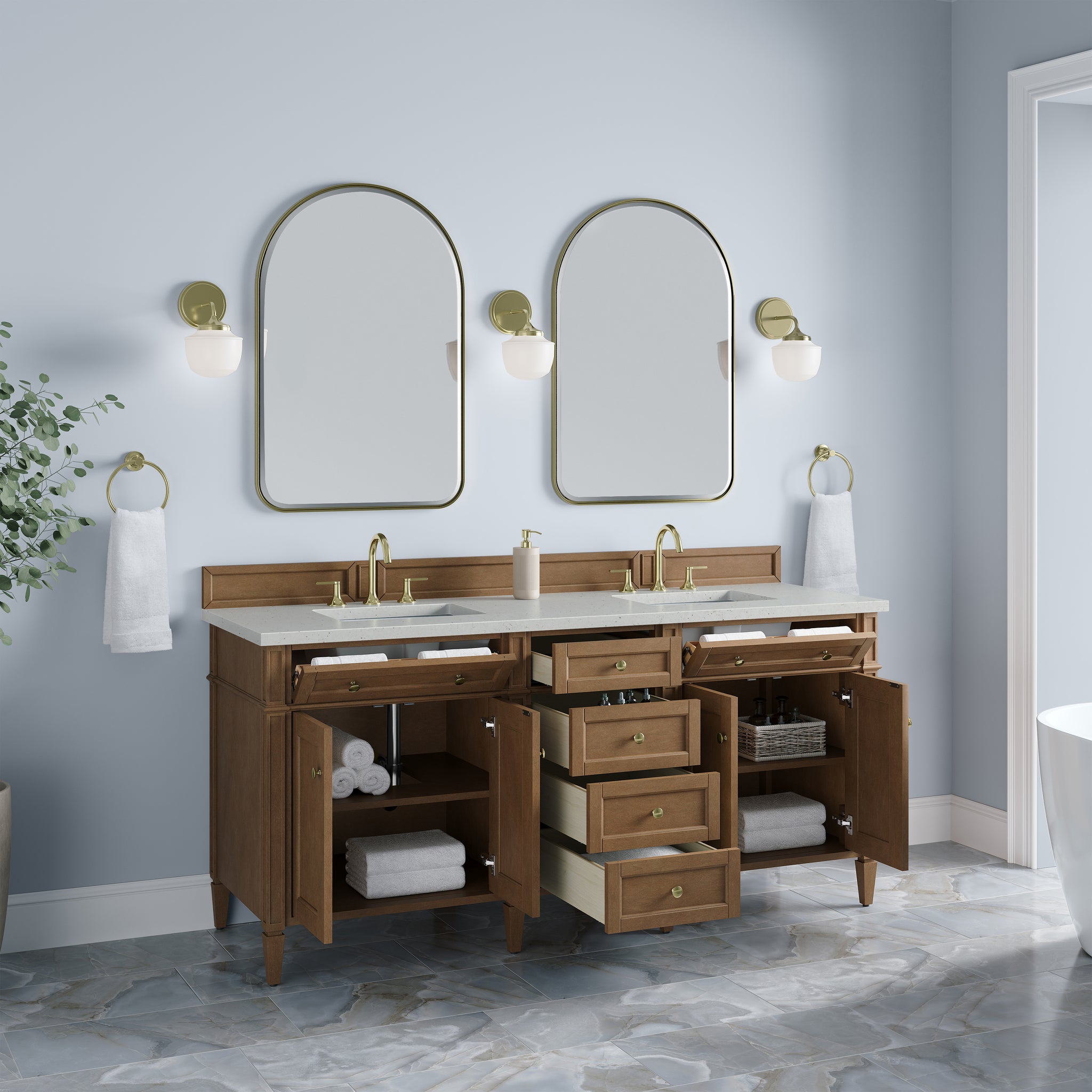 James Martin Brittany 72" Double Bathroom Vanity, Pecan, view 32