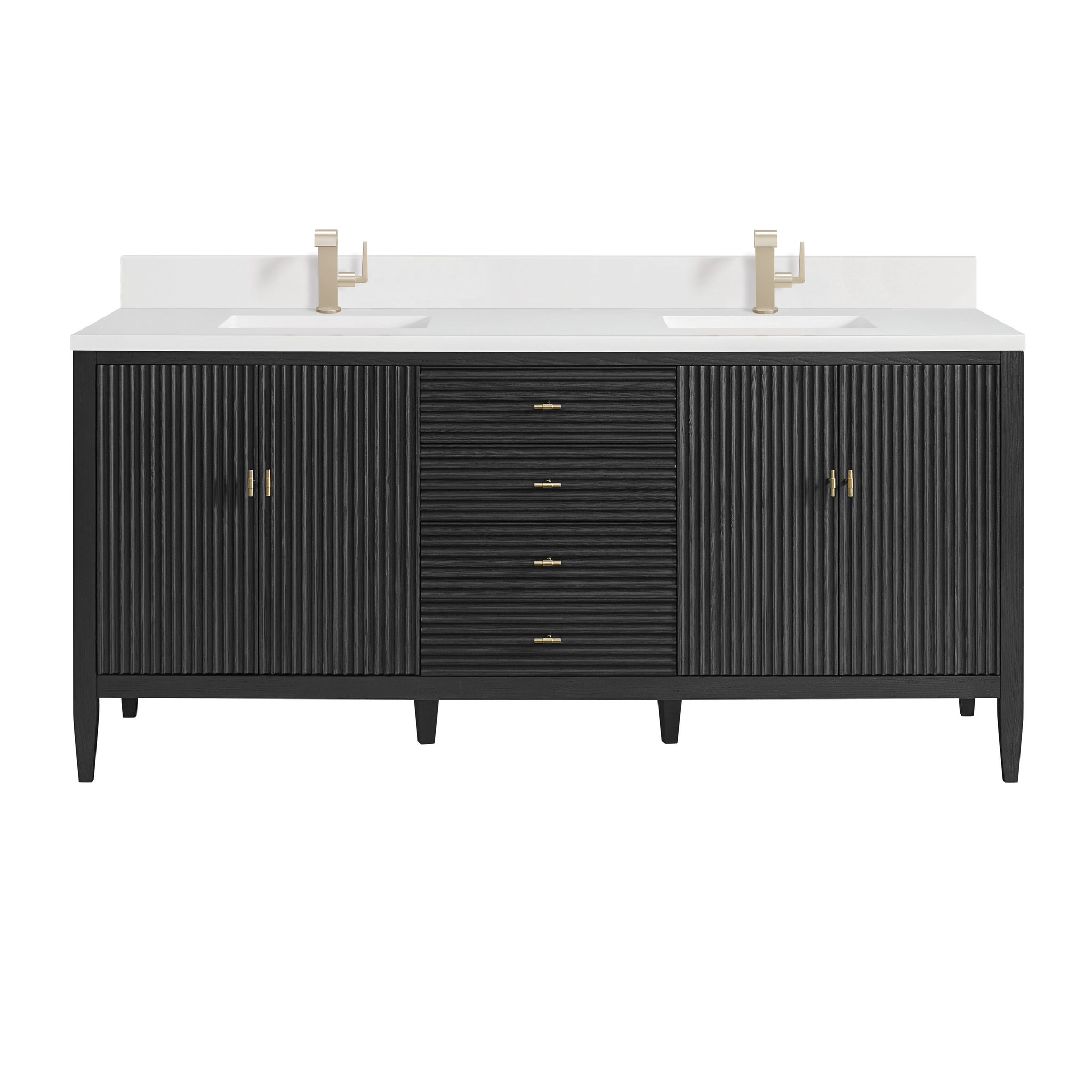 James Martin Myrrin 72" Single Bathroom Vanity, Carbon Oak with White Zeus countertop