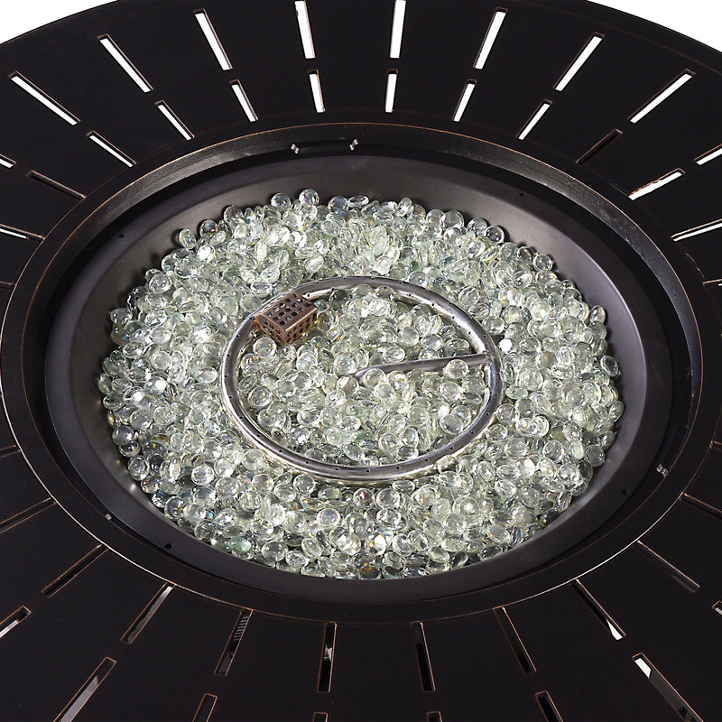 Aluminum 44-in Round Patio Fire Table Set with Swivel Rocking Chairs by Sharicks