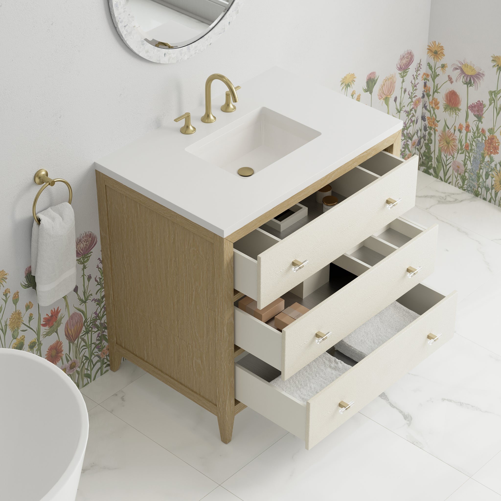 James Martin Celeste 36" Single Bathroom Vanity, Sunwashed Oak with Embossed Shagreen Drawer Fronts, view 22